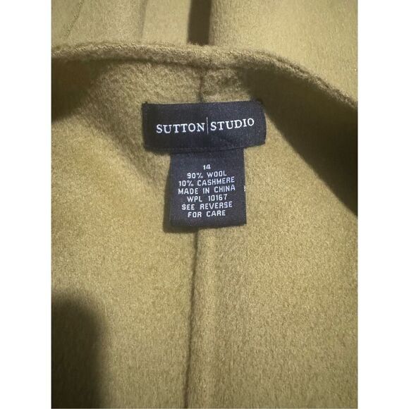Sutton studio green long coat button front wool cashmere blend 14 - Picture 2 of 6